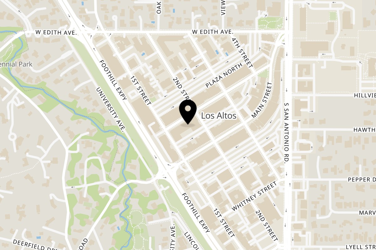 Map showing the location of Sumo Japanese Restaurant on 355 State St in Los Altos